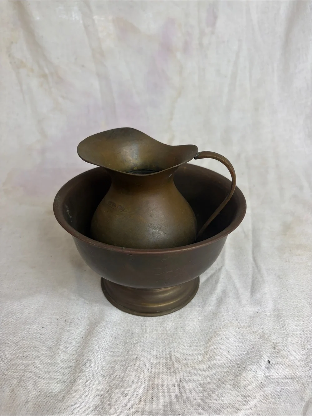 Vintage Brass Bowl and Creamer Set - Warm Brown Brass Finish